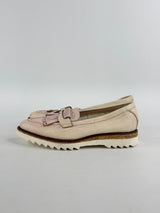 Barracuda Faded Pink & Cream Croc-Textured Leather Loafers - EU36