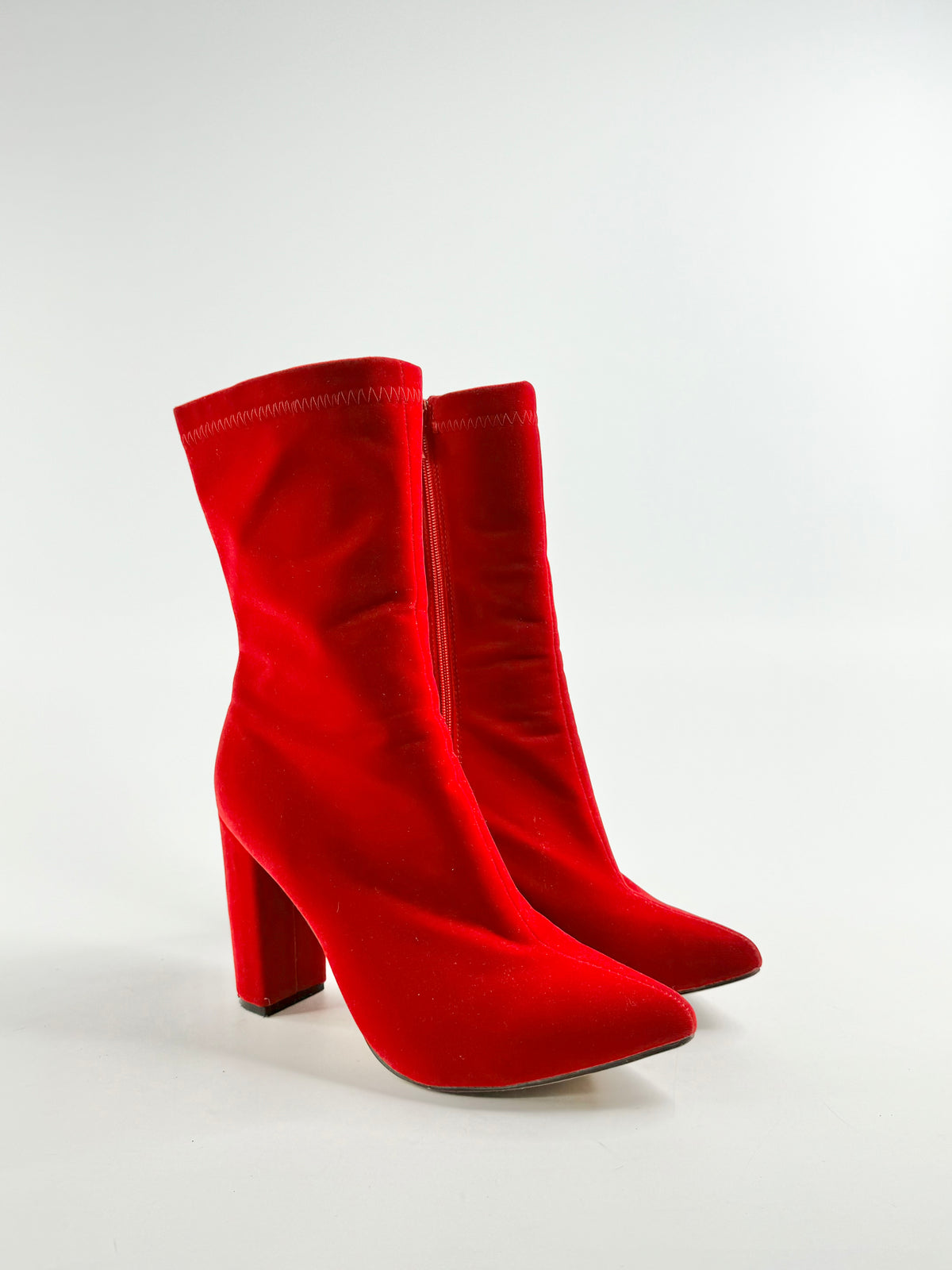 Crimson Fabric Heeled Boots - EU42