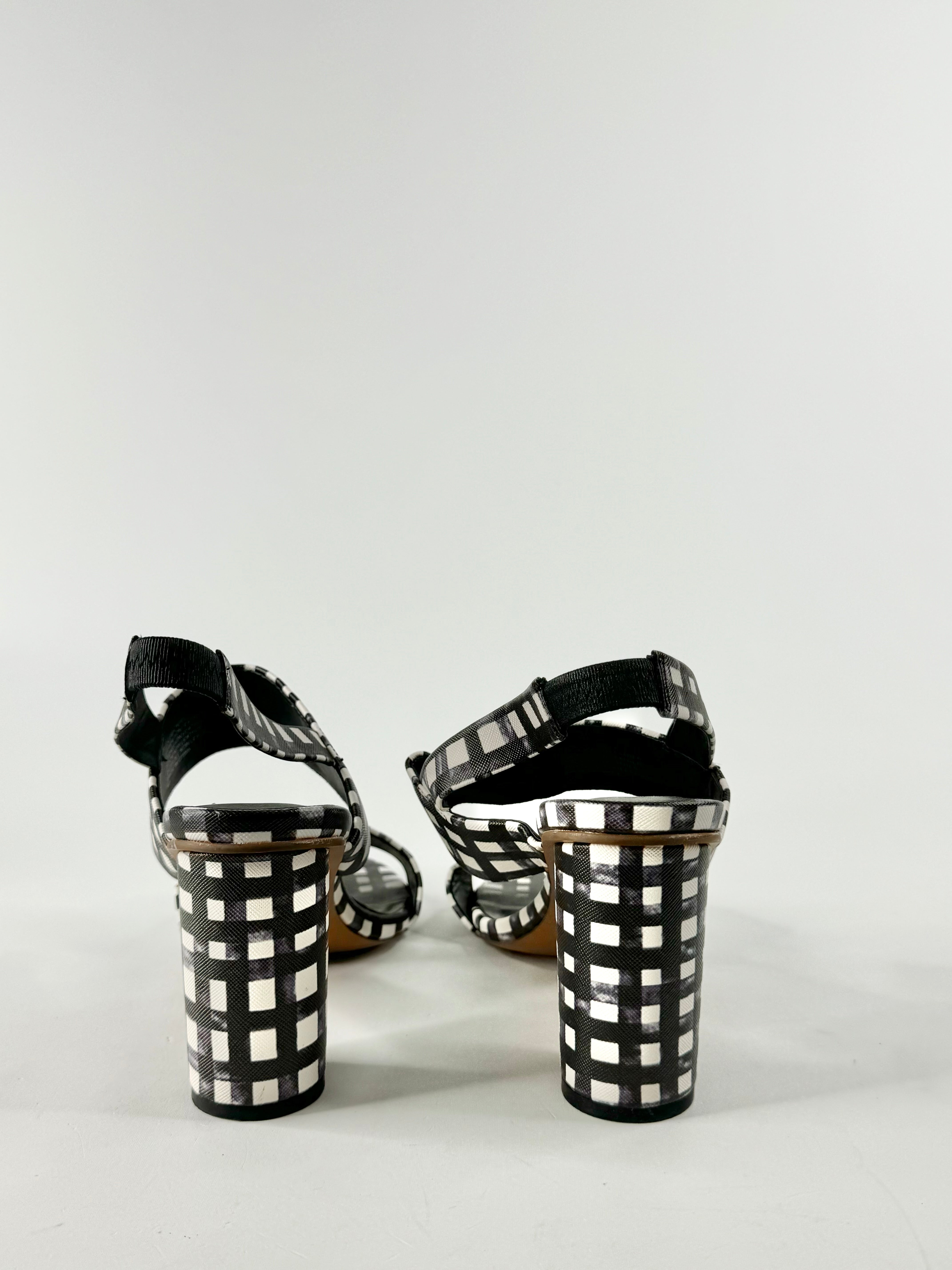 Gorman Black & White Gingham Pattern Sling Back Heels - EU40
