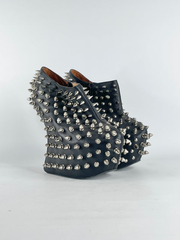 Jeffrey Campbell Black Leather 'Shadow' Spiked Platforms - EU38