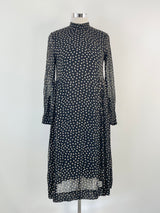 Ganni Black & Beige Dotted Long Sleeve Dress - AU12