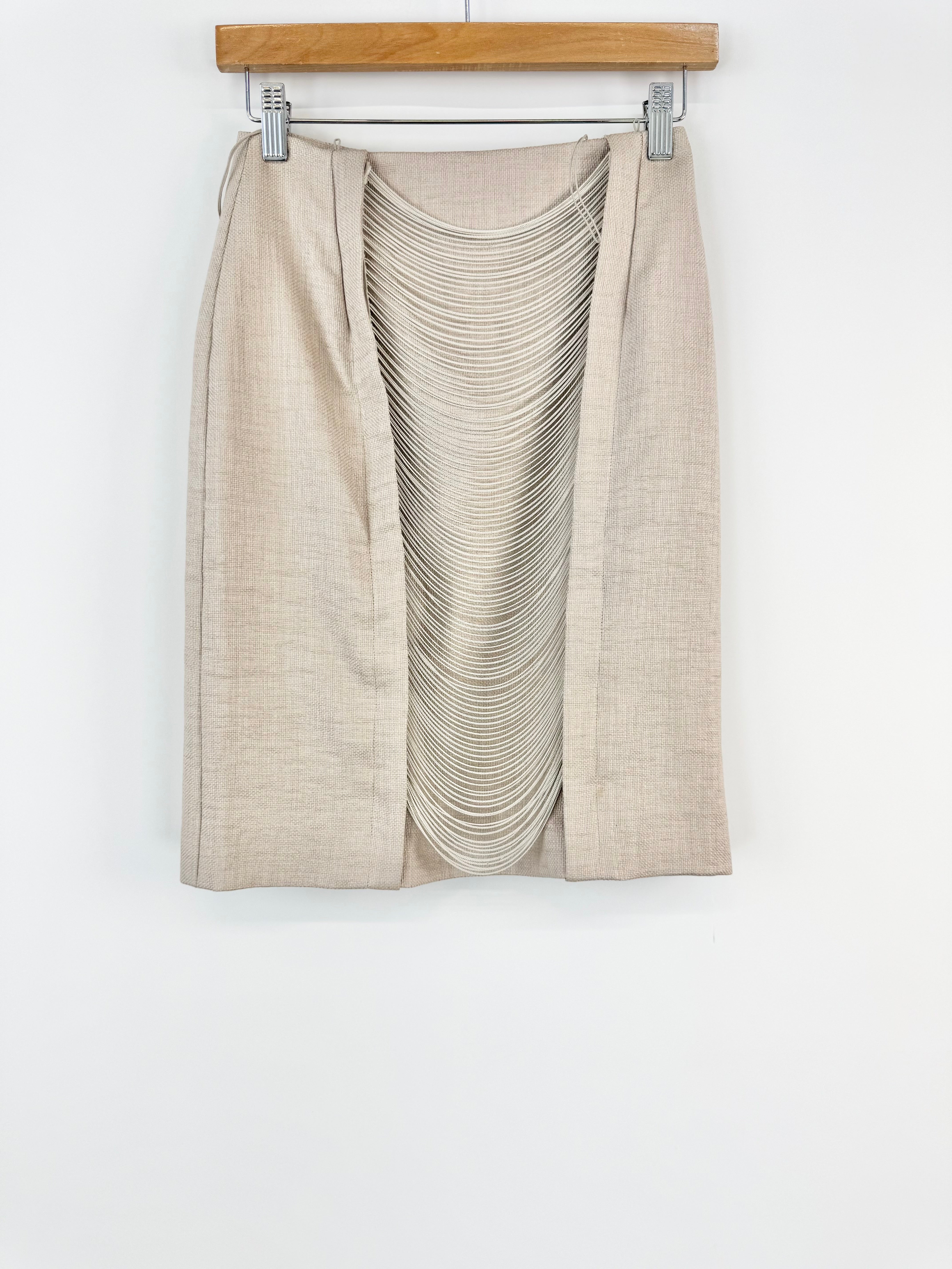 Willow Beige Raffia Silk Lined Pencil Skirt - AU6