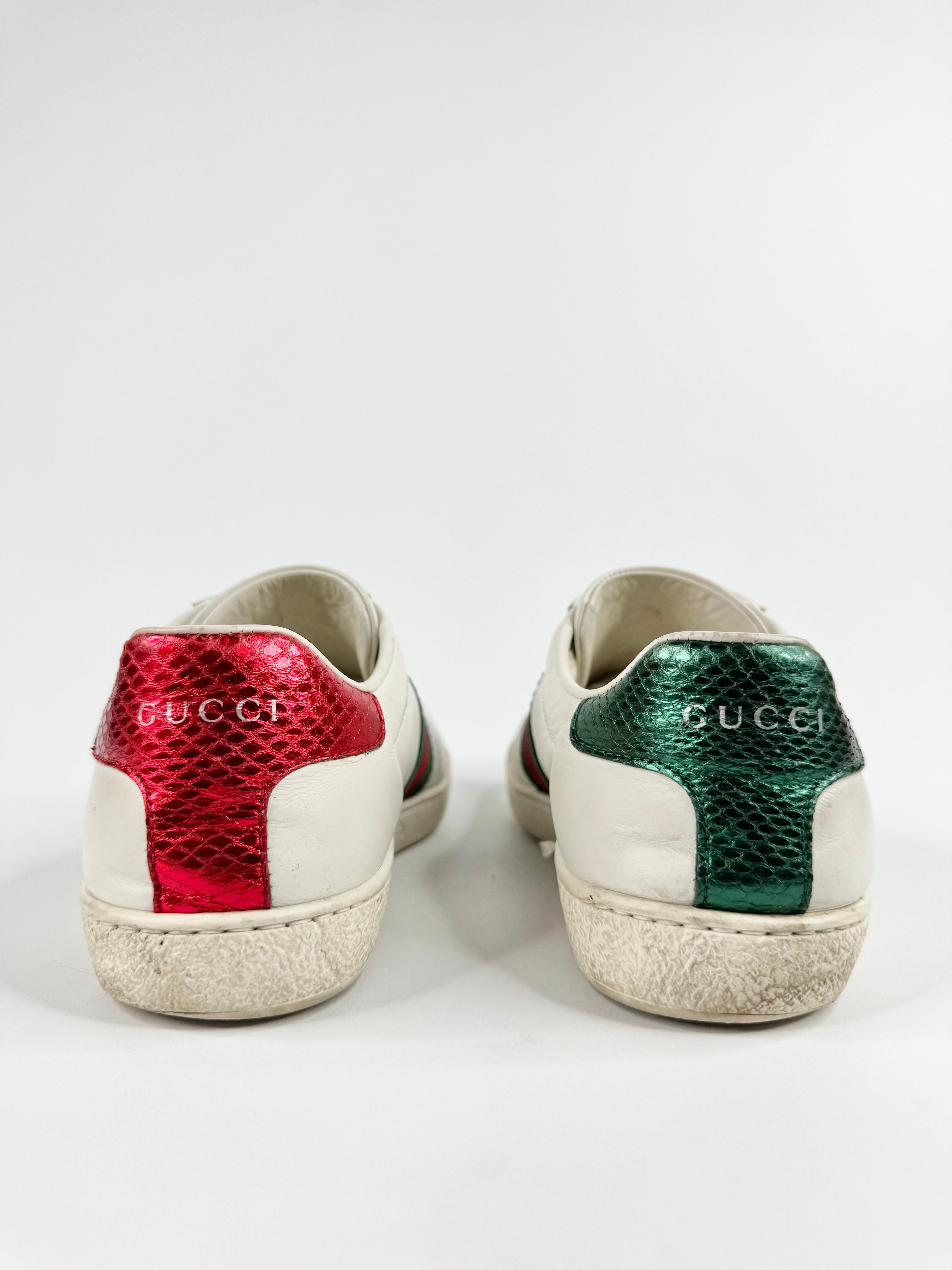 Gucci White Leather 'Ace' Bee Embroidered Sneakers - EU36.5