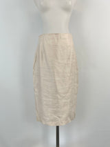 Carla Zampatti Pink Champagne Linen-Blend Midi Skirt - AU8