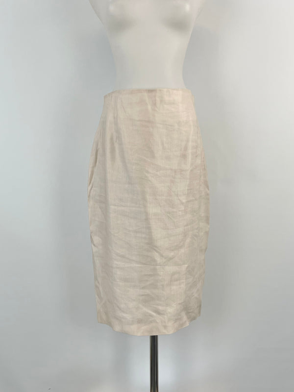 Carla Zampatti Pink Champagne Linen-Blend Midi Skirt - AU8