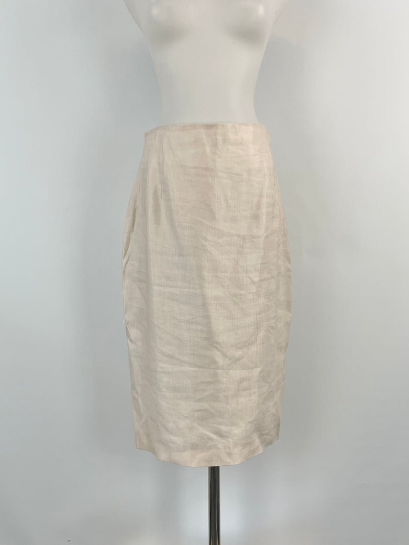 Carla Zampatti Pink Champagne Linen-Blend Midi Skirt - AU8