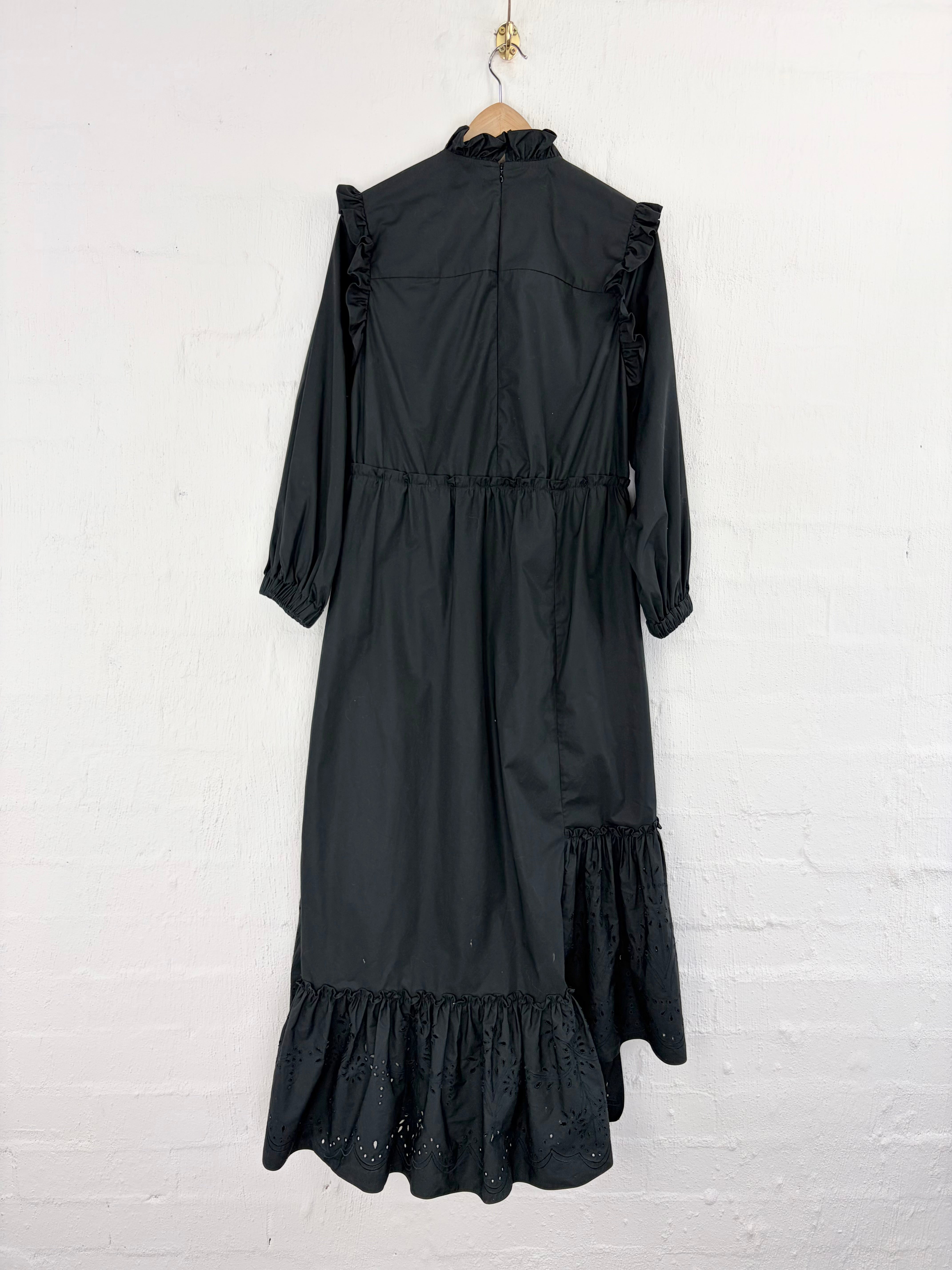 Biyan Black Ruffle Trim Long Sleeve Prairie Dress - AU12