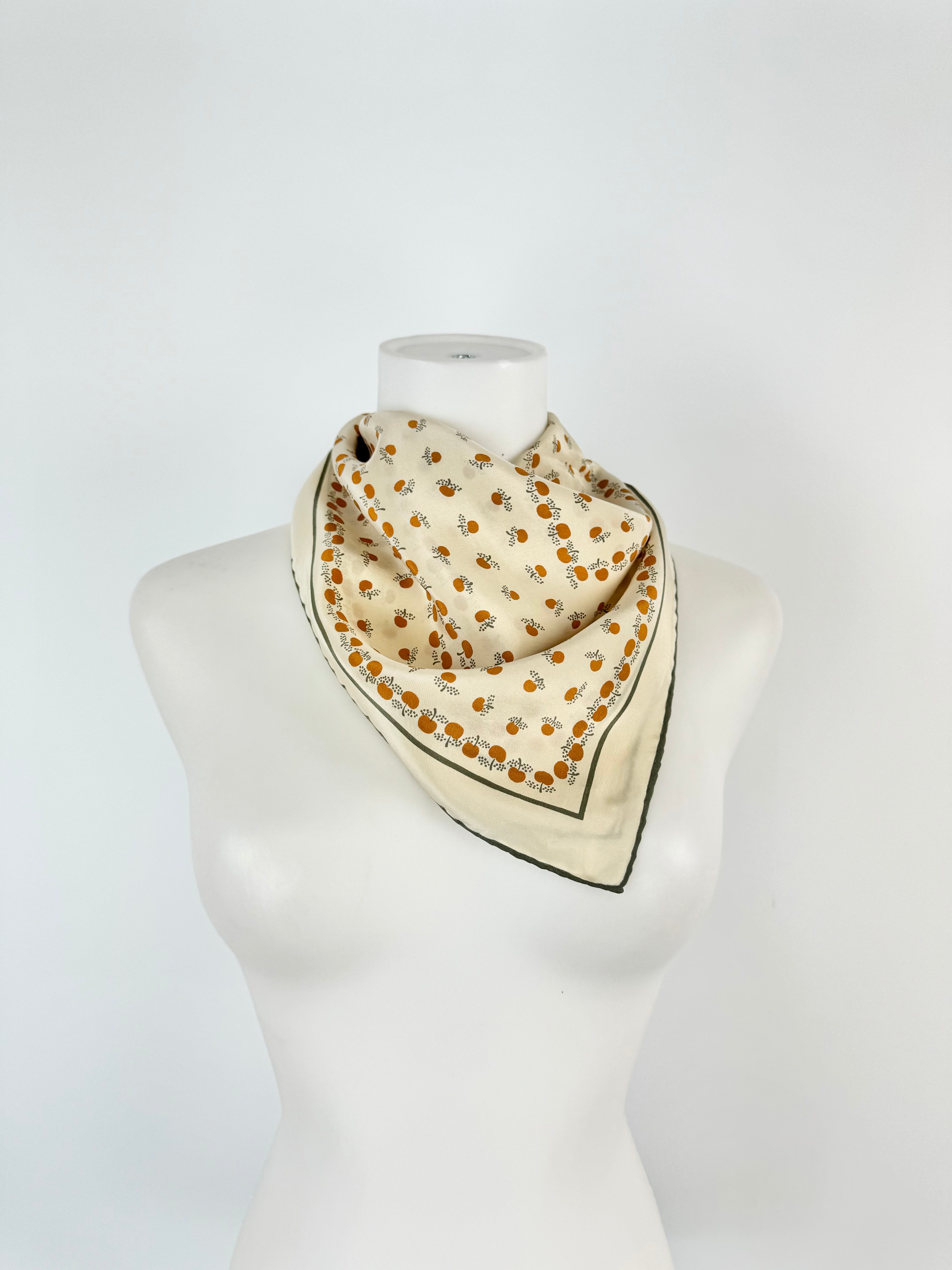 Vintage Jaeger Cream Apple Patterned Silk Scarf