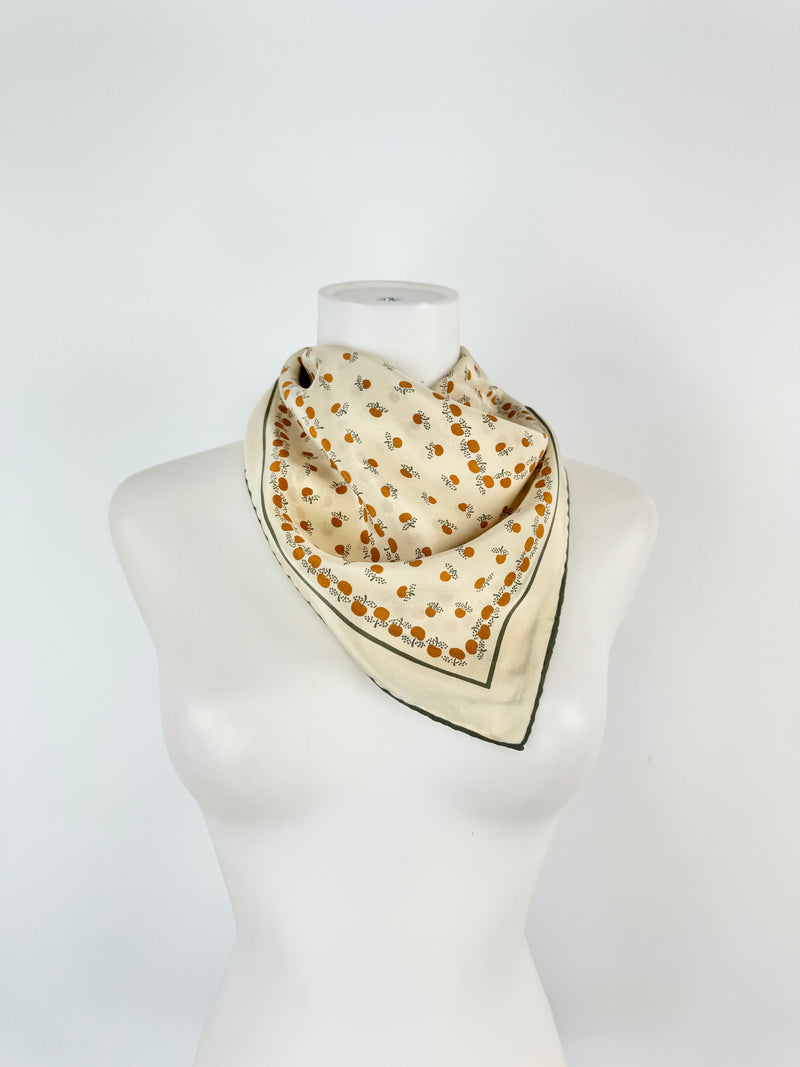 Vintage Jaeger Cream Apple Patterned Silk Scarf