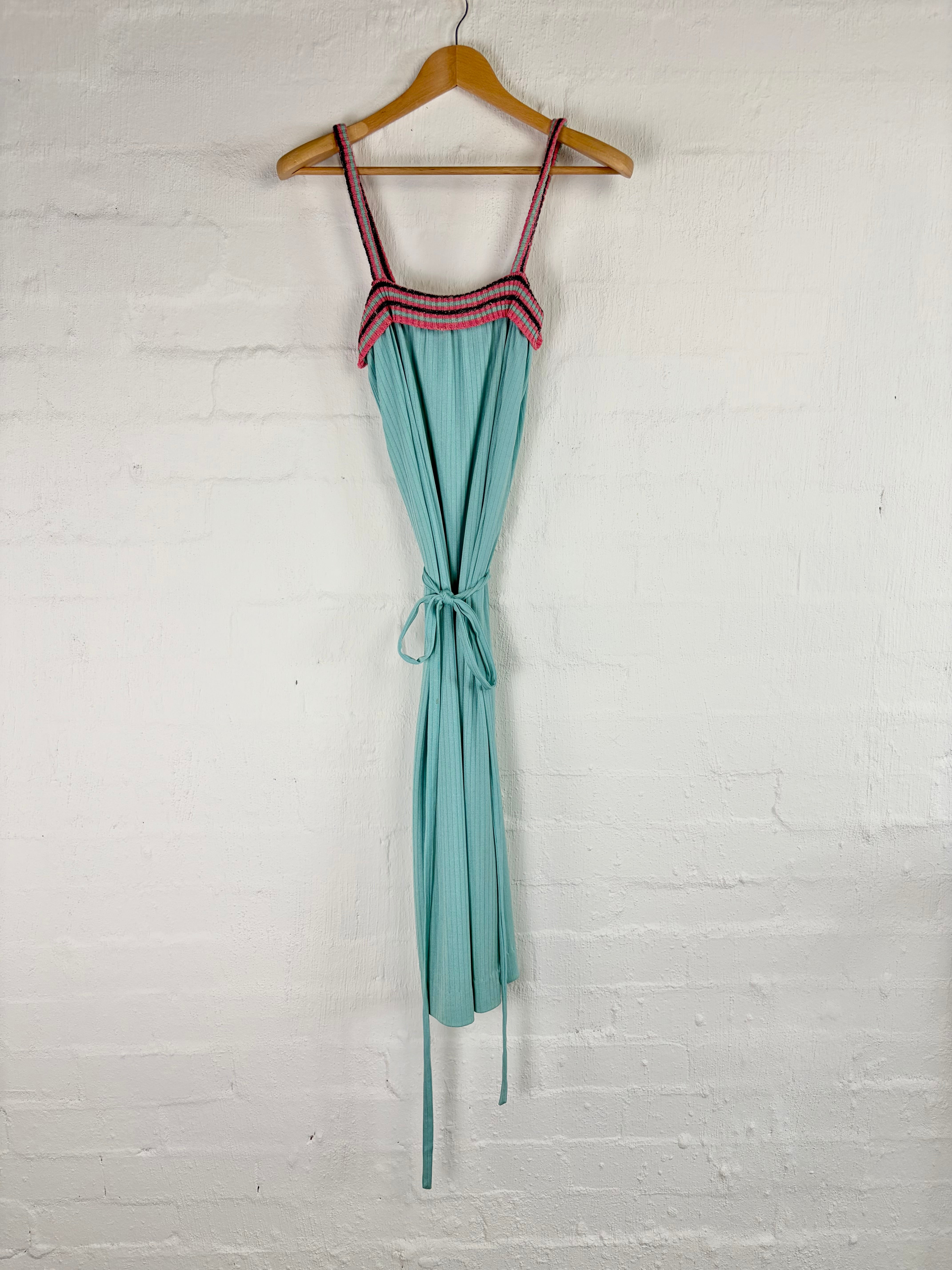 Vintage Prue Acton Knit Trim Blue Slip Dress - AU10