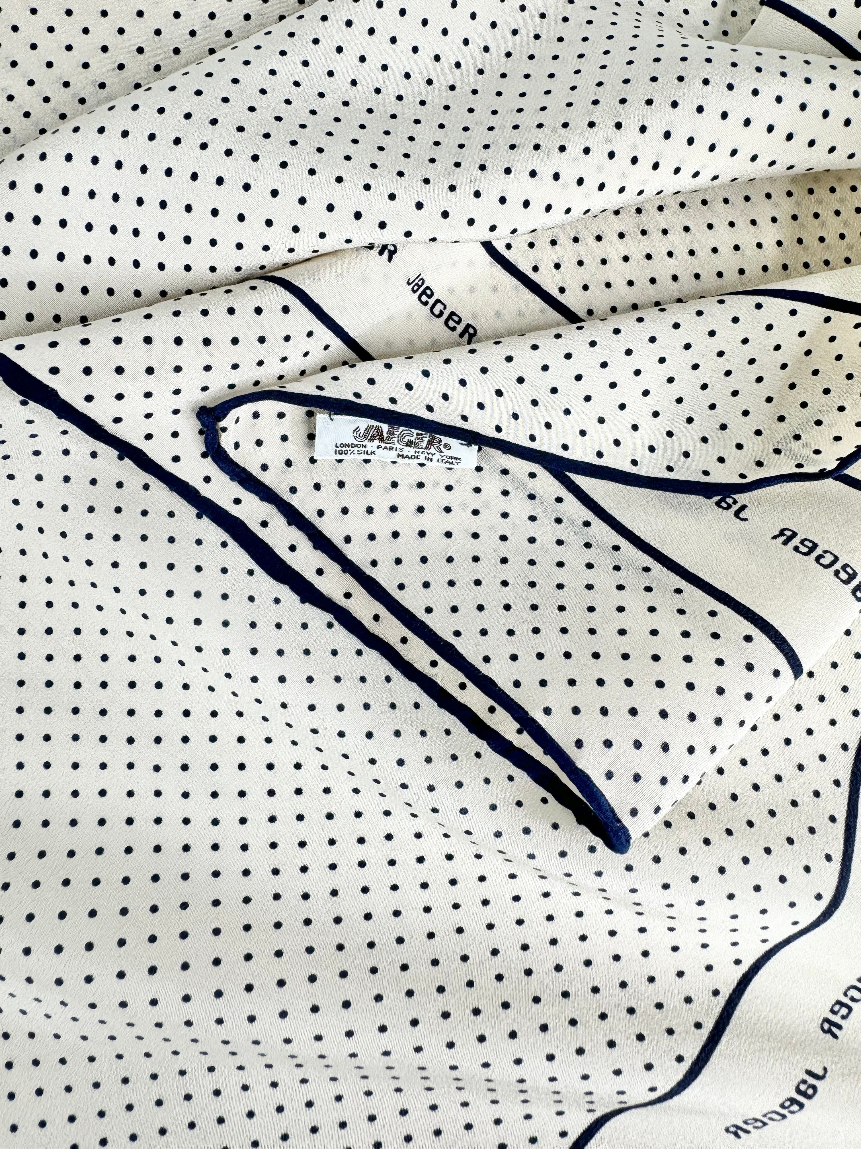 Vintage Jaeger Large Cream Dotted Silk Scarf