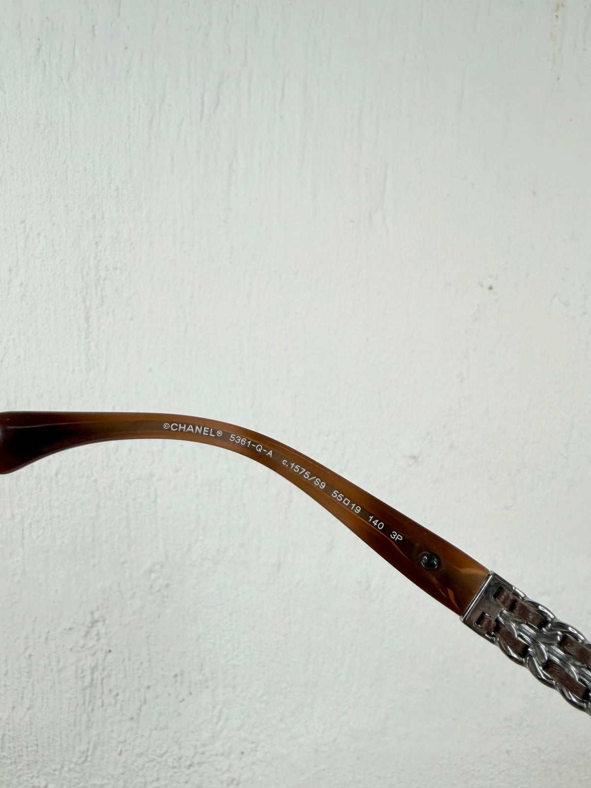 Chanel Brown Chain & Leather Link Cat Eye Sunglasses