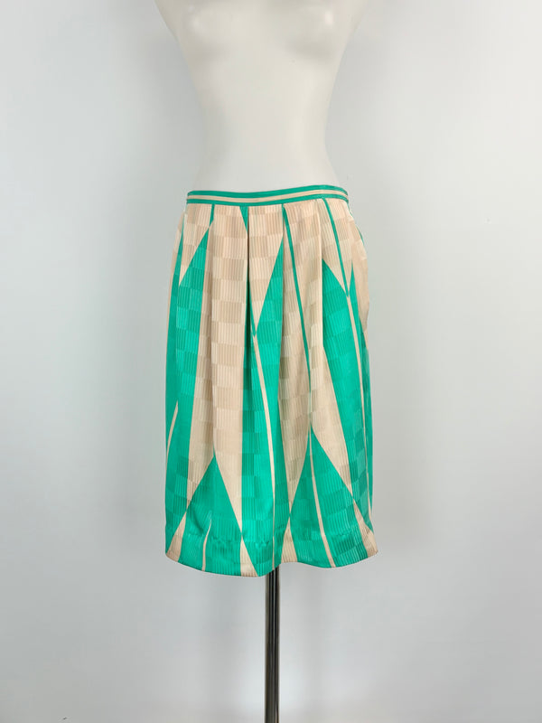 By Malene Birger Beige & Green Silk 'Isalai' Midi Skirt - AU10/12