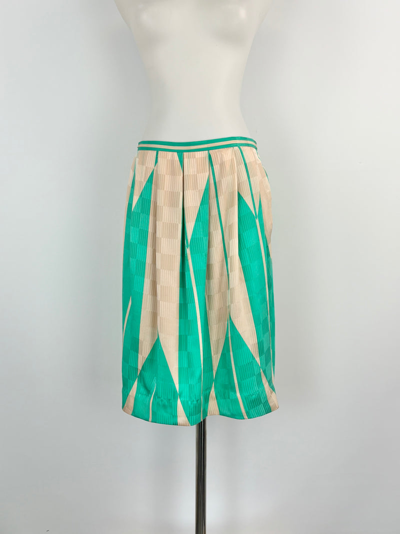 By Malene Birger Beige & Green Silk 'Isalai' Midi Skirt - AU10/12