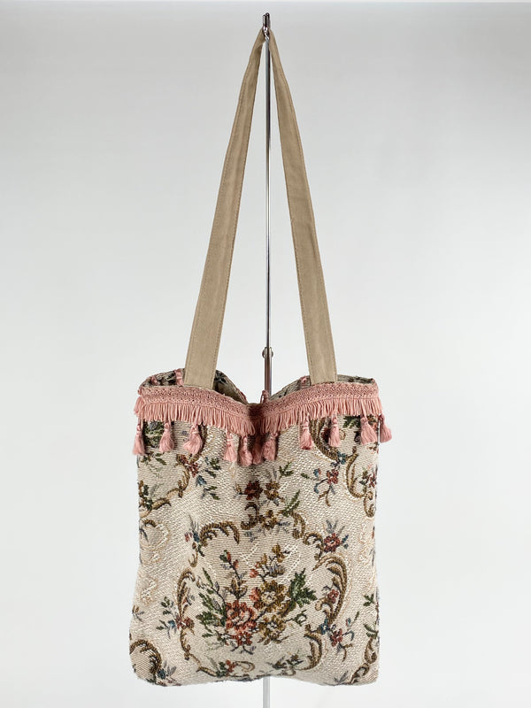 Blush Pink Tasselled Tapestry Tote Bag