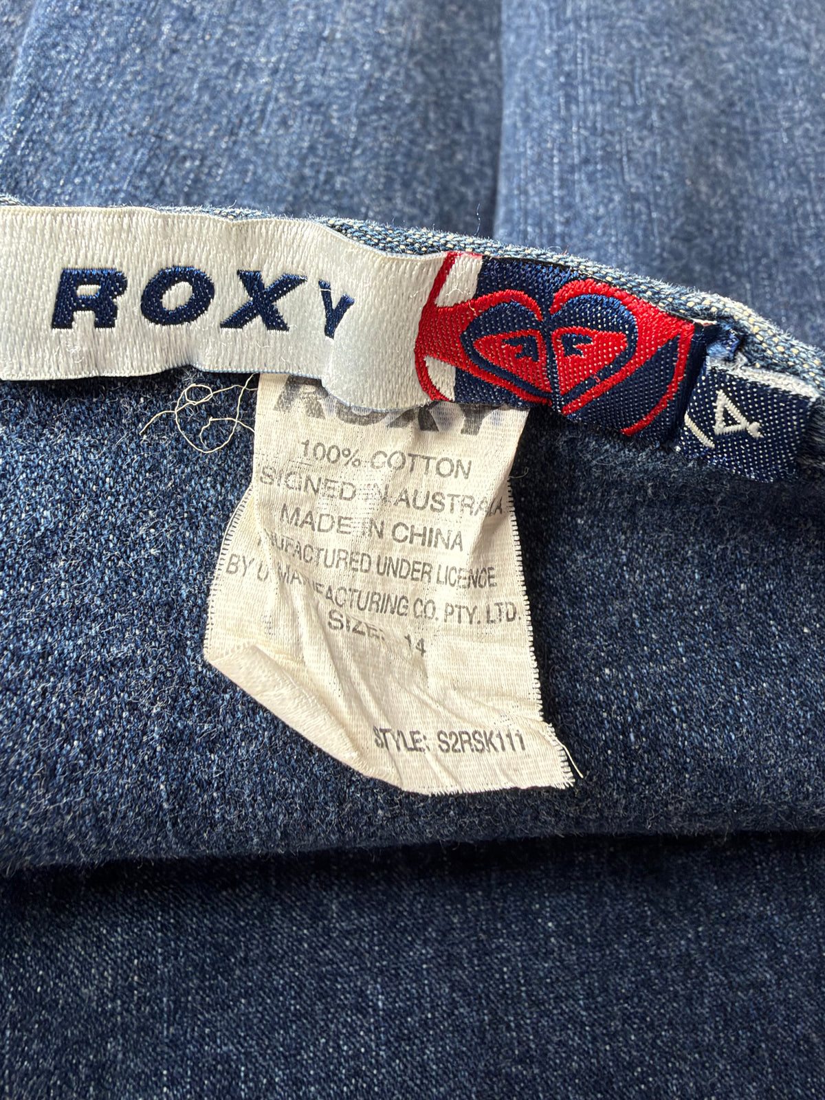 Y2K Roxy Denim Pleated Mini Skirt - AU12/14
