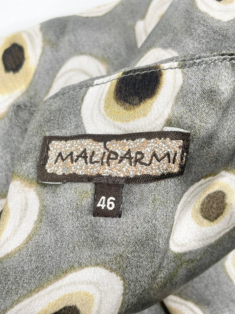 Maliparmi Round Patterned Stone-Grey Silk Midi Dress - AU14