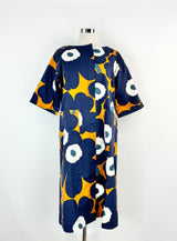 Marimekko Blue & Deep Orange Tahtimo Unikko Maxi Dress - XL