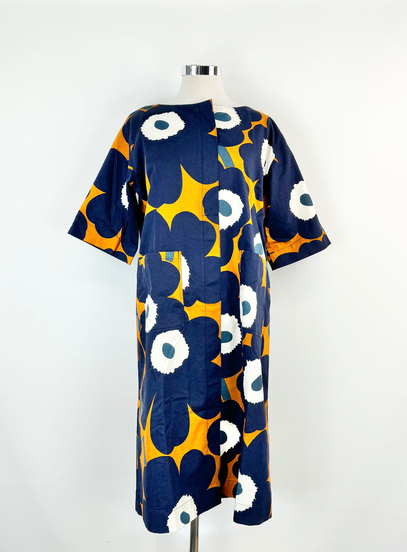 Marimekko Blue & Deep Orange Tahtimo Unikko Maxi Dress - XL