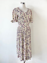 Vintage 90s Jacqueline Purple Floral Rayon Dress - AU8