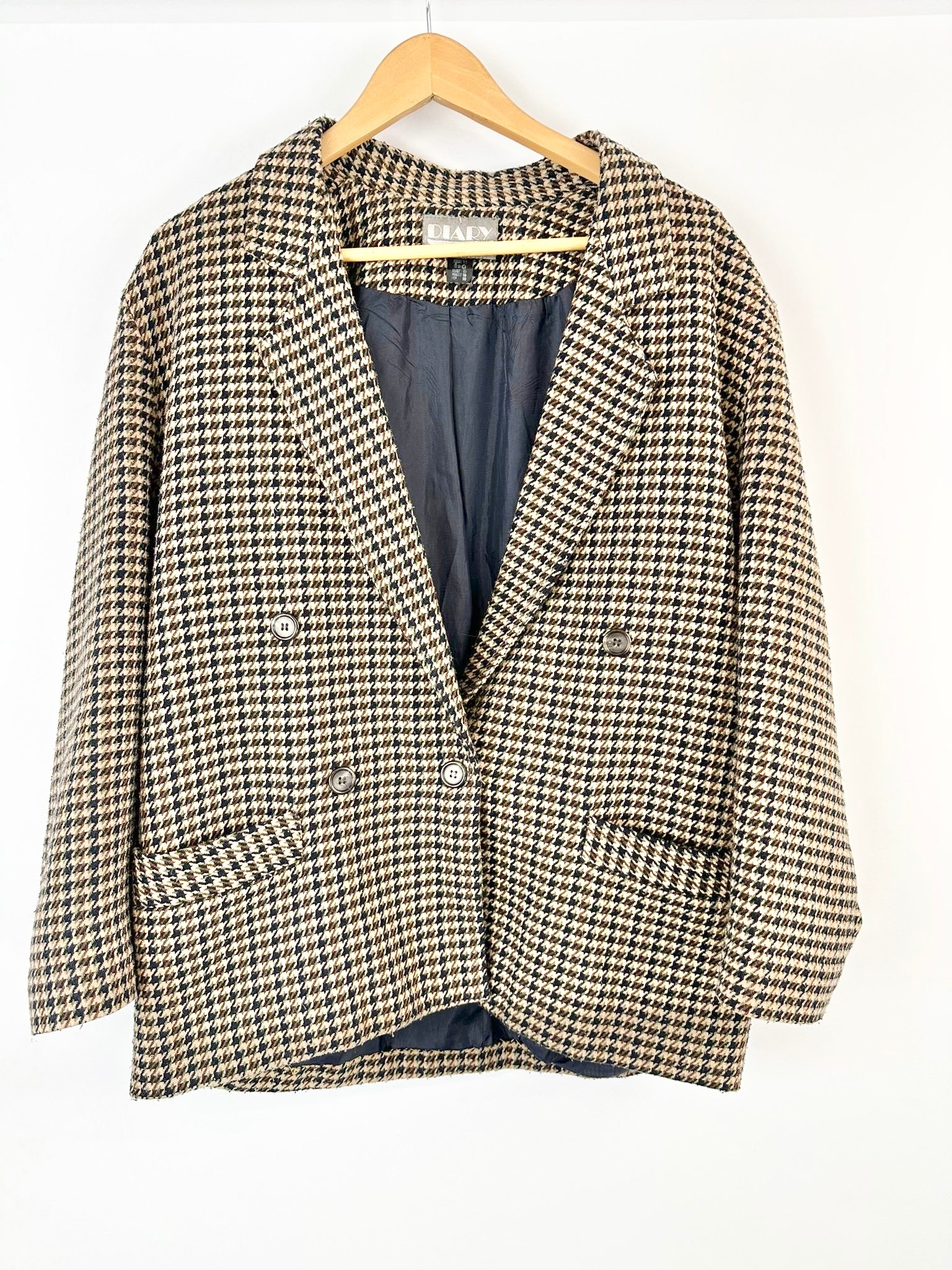 MFW Vintage Diary Cream & Green Hounds Tooth Blazer - AU12