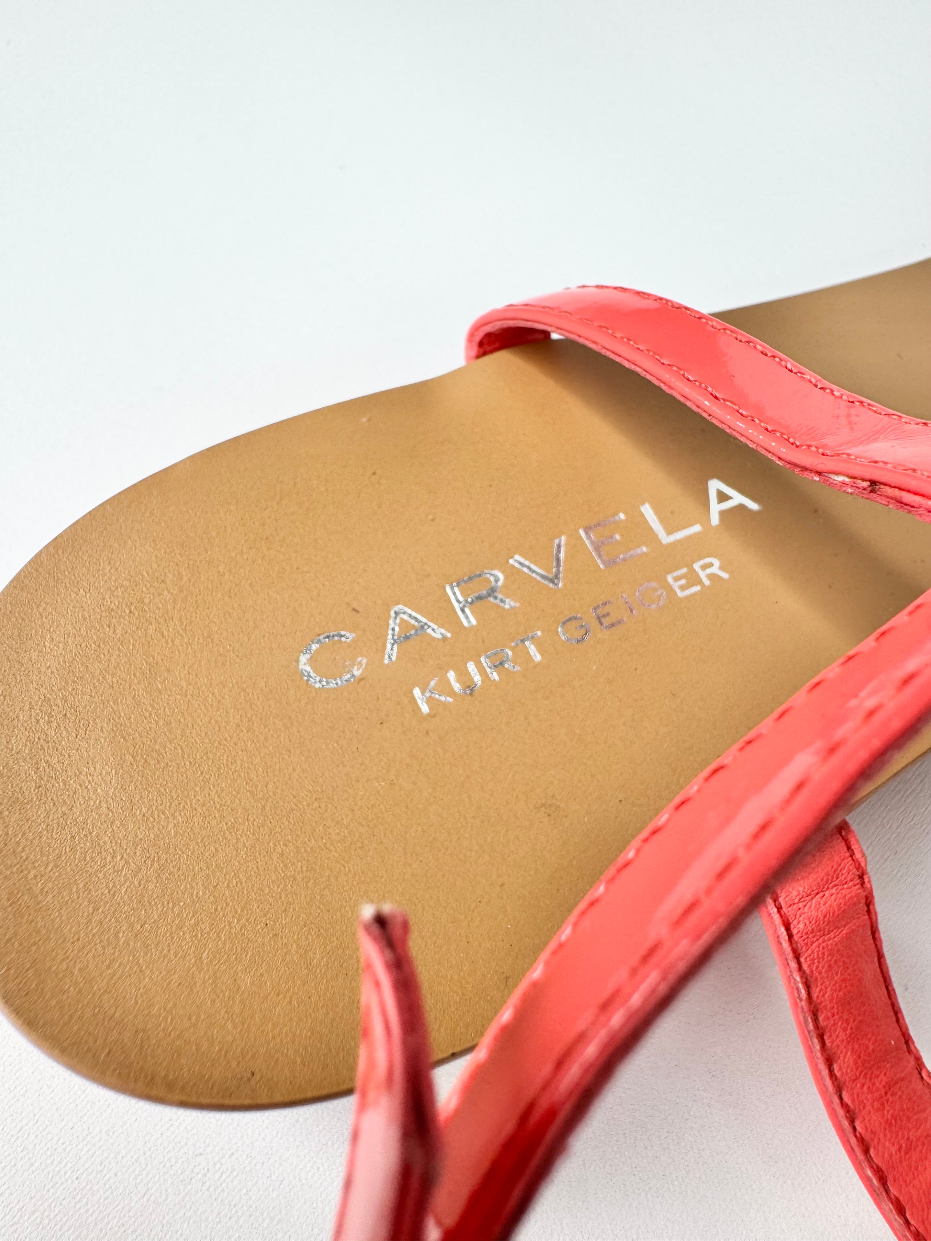 Kurt Geiger Carvela Neon Coral Patent Leather Sandals - EU38