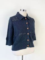 Morrison Midnight Blue Cotton Knitted Button Up T-Shirt - AU10/12