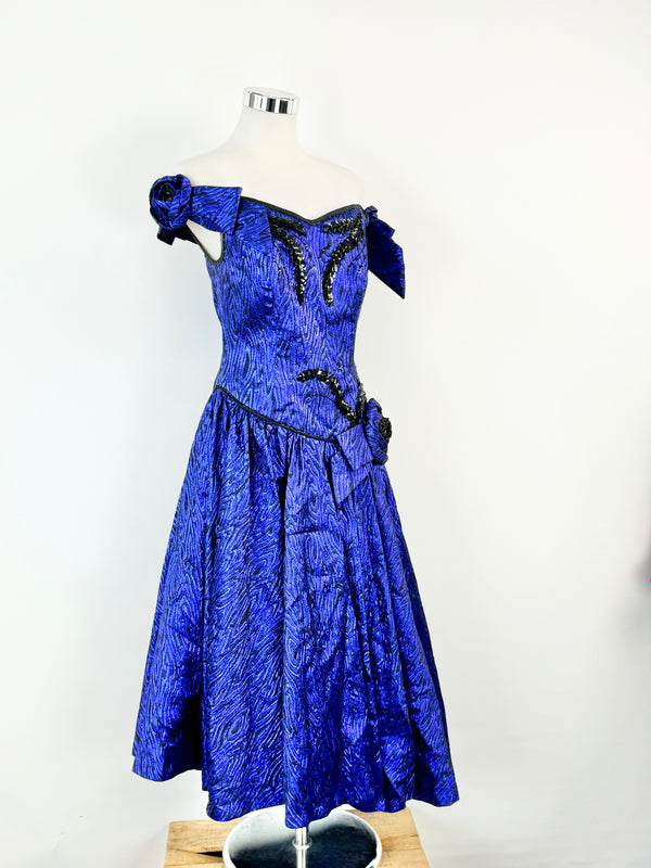 Vintage 70s Electric Blue Lurex Cocktail Dress - AU10