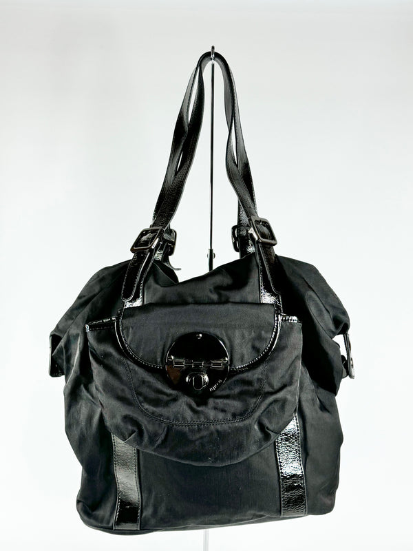 Mimco Black Fabric, Patent Leather Tote Bag