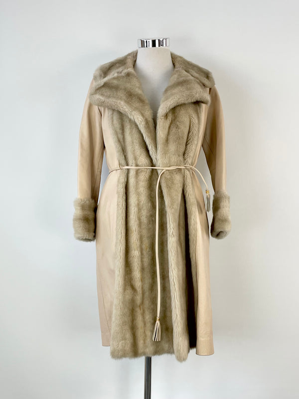 Lilli Ann London Vintage 70s Beige Leather & Faux Fur Coat - AU10/12