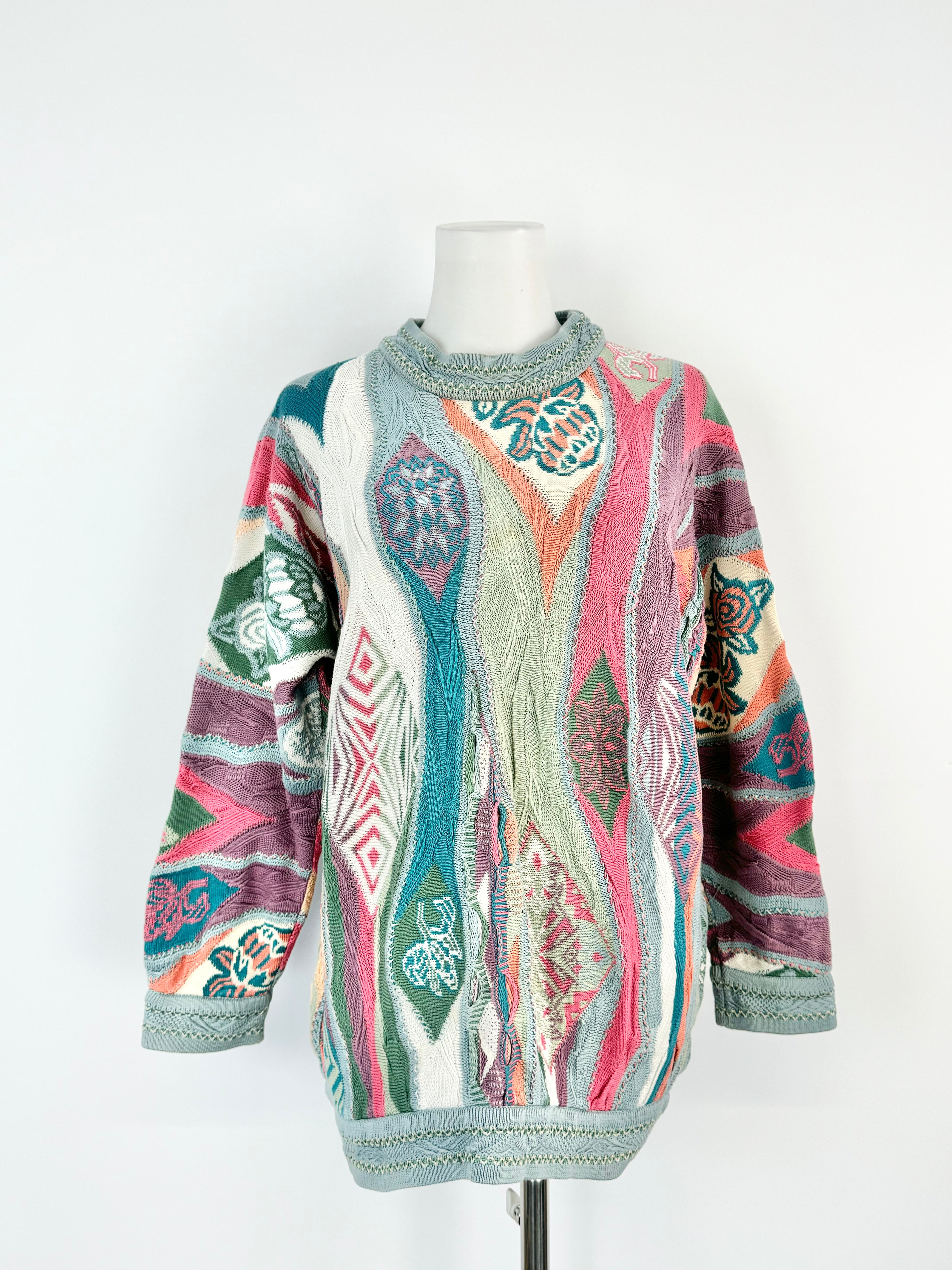 Vintage Coogi Blue Half Length 3D Sweater - S/M