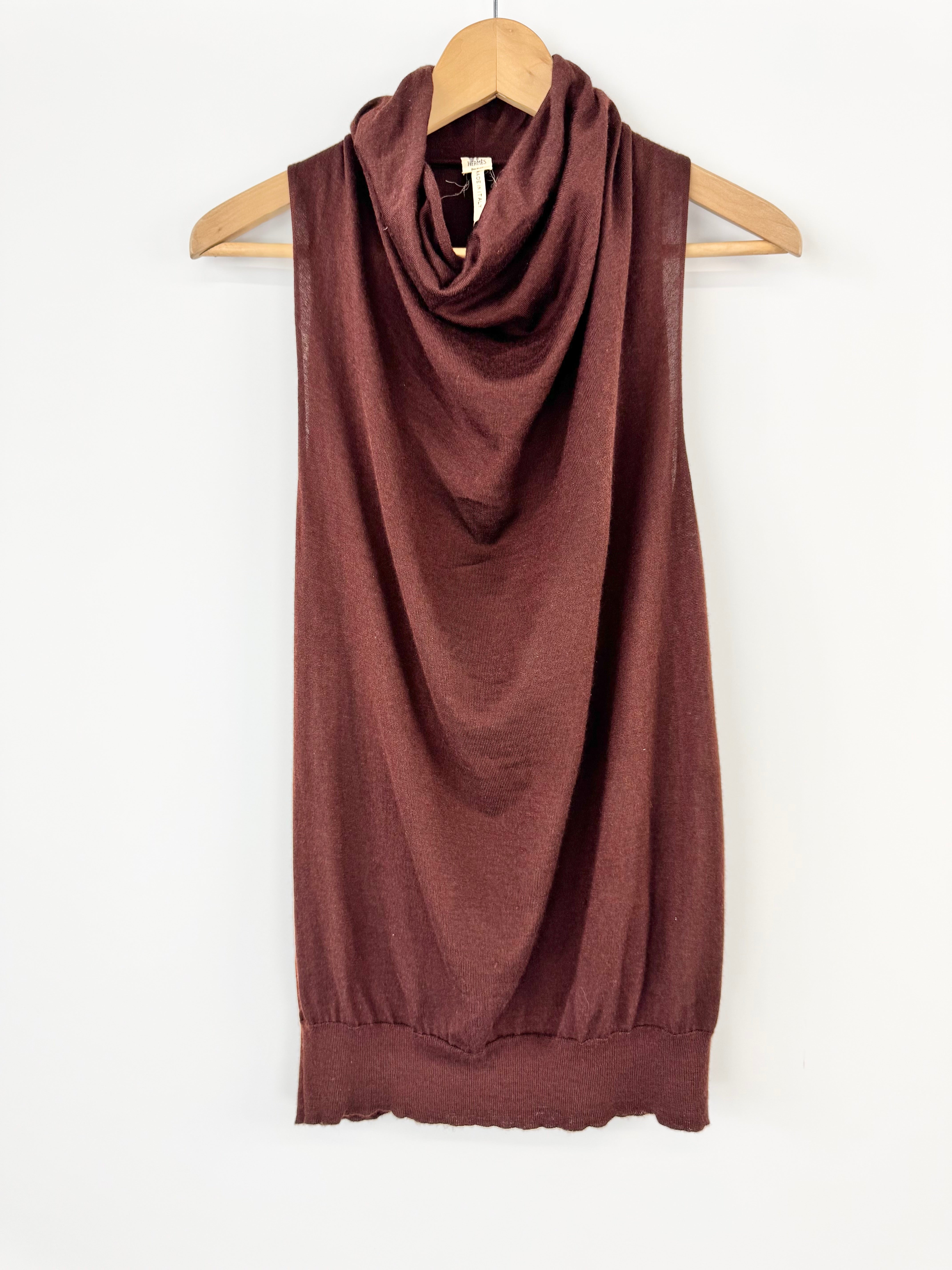 Vintages Hermès Chocolate Brown Cashmere & Silk Sleeveless Top - AU8/10