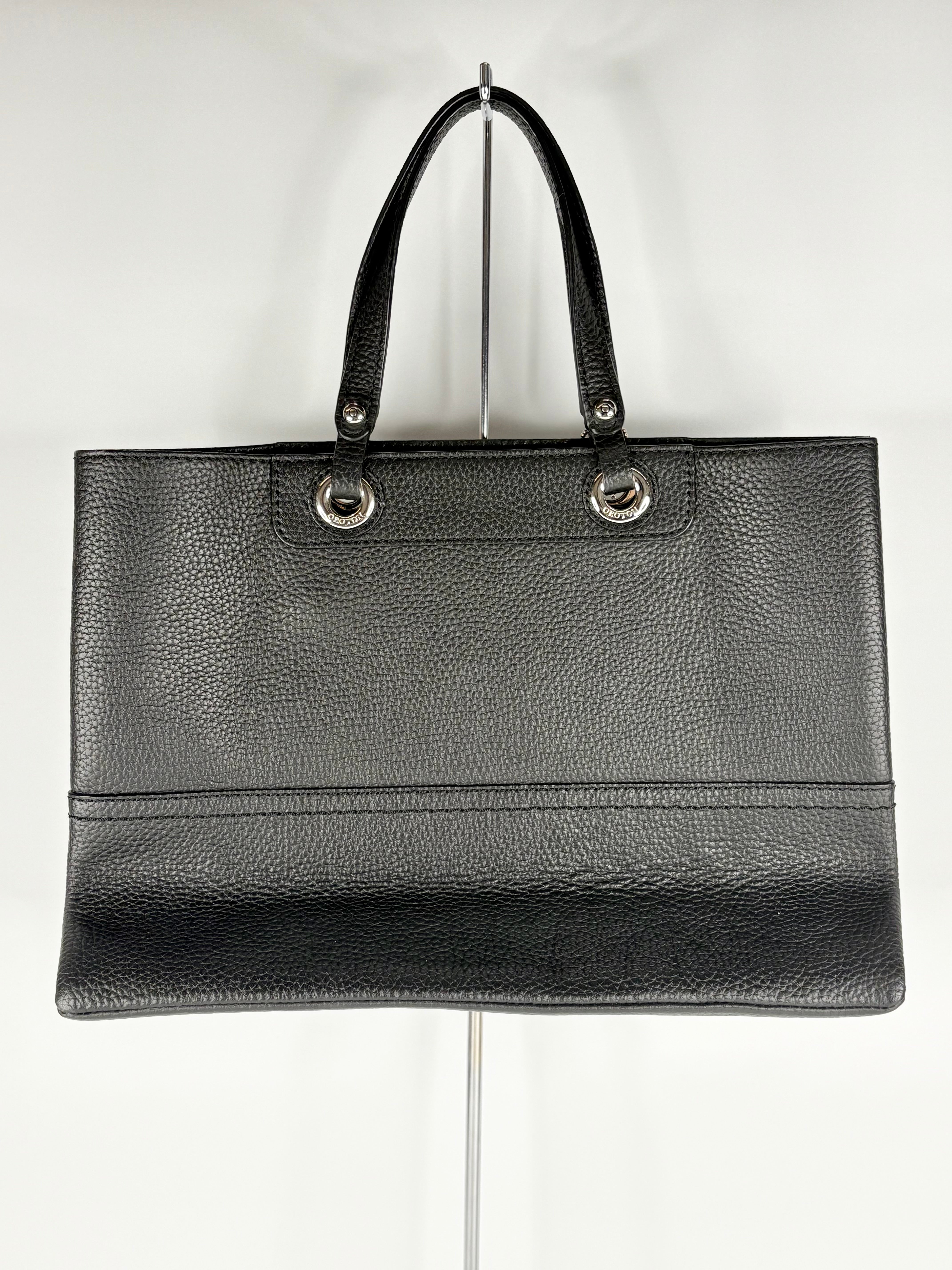 Oroton Black Grained Leather Medium Tote Bag
