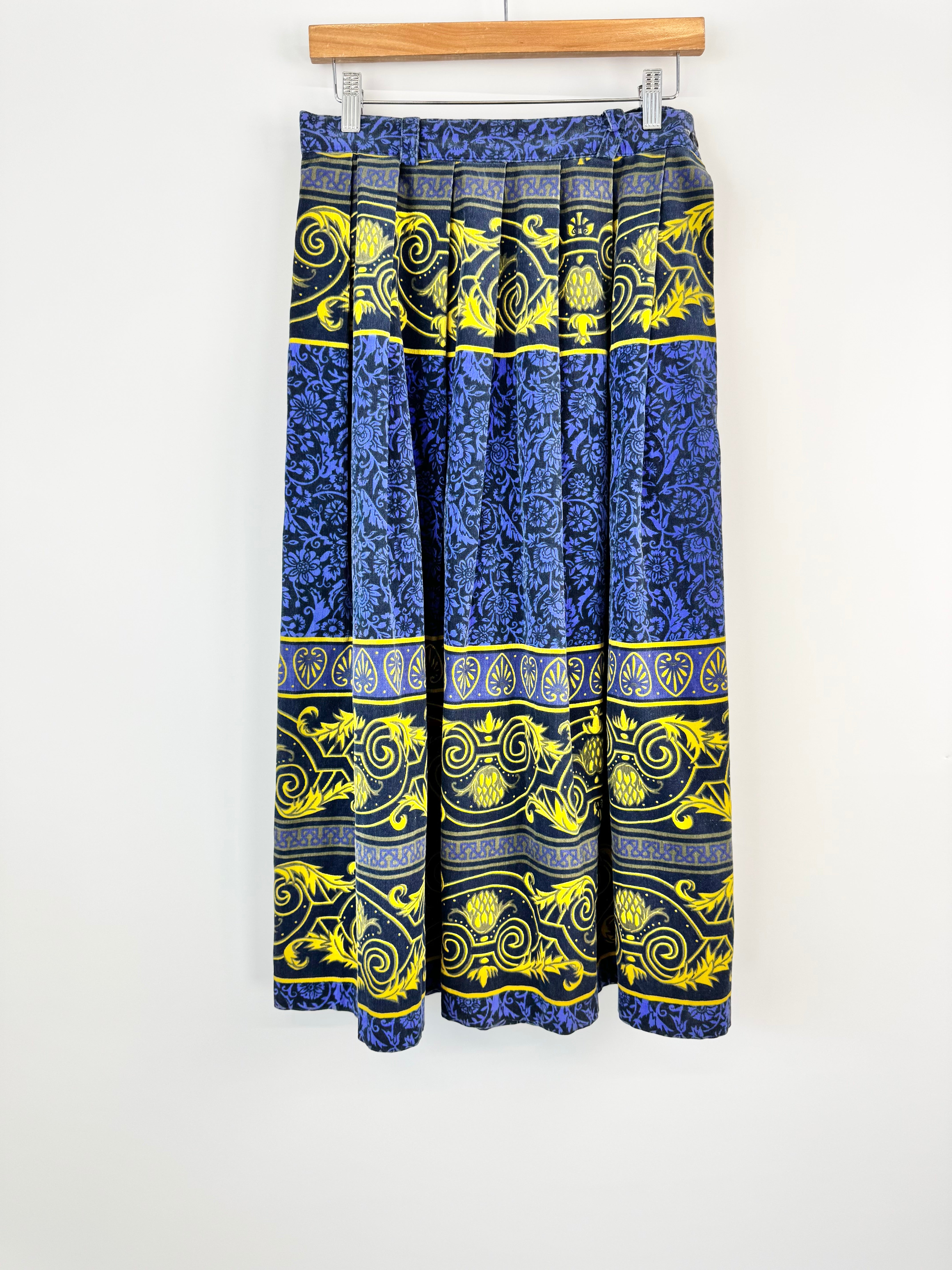 Sown in Australia Blue & Yellow Top Stitch Pleat Skirt - AU10/12