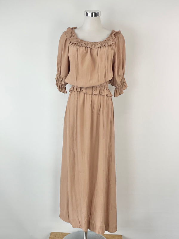 S/W/F Ruffled Sleeve Tan Maxi Dress - AU10