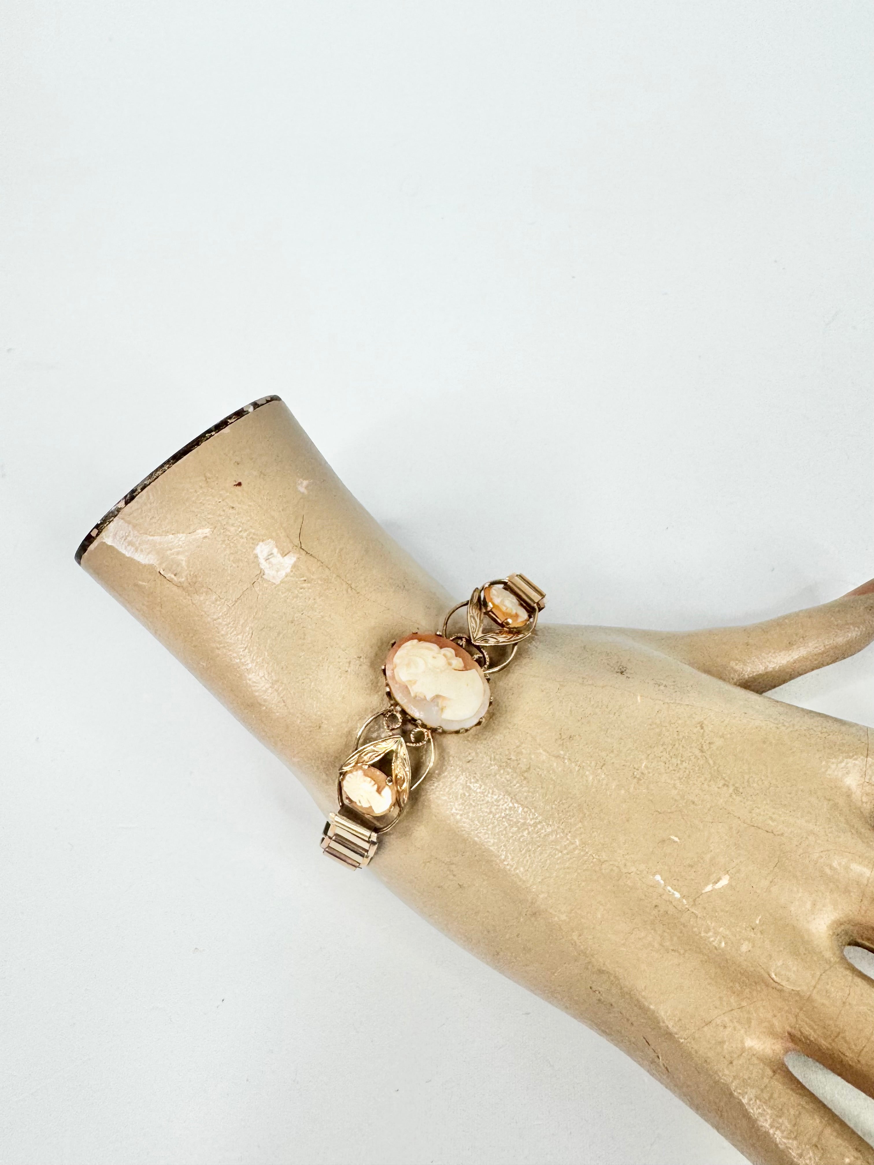 Vintage Gold Plated Triple Cameo Bracelet