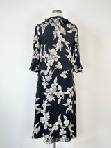 Jones New York Black Floral Silk Blouse & Skirt Set - AU12