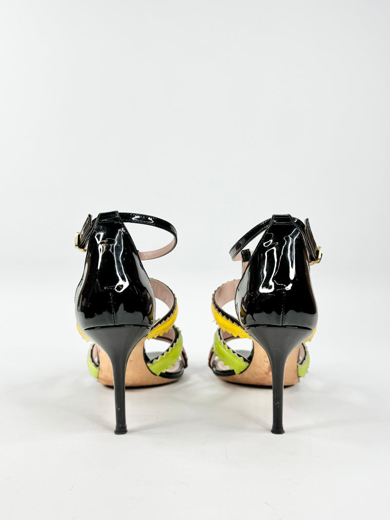 Moschino Cheap & Chic Black, Pink, Green & Yellow Patent Leather Stilettos - EU40