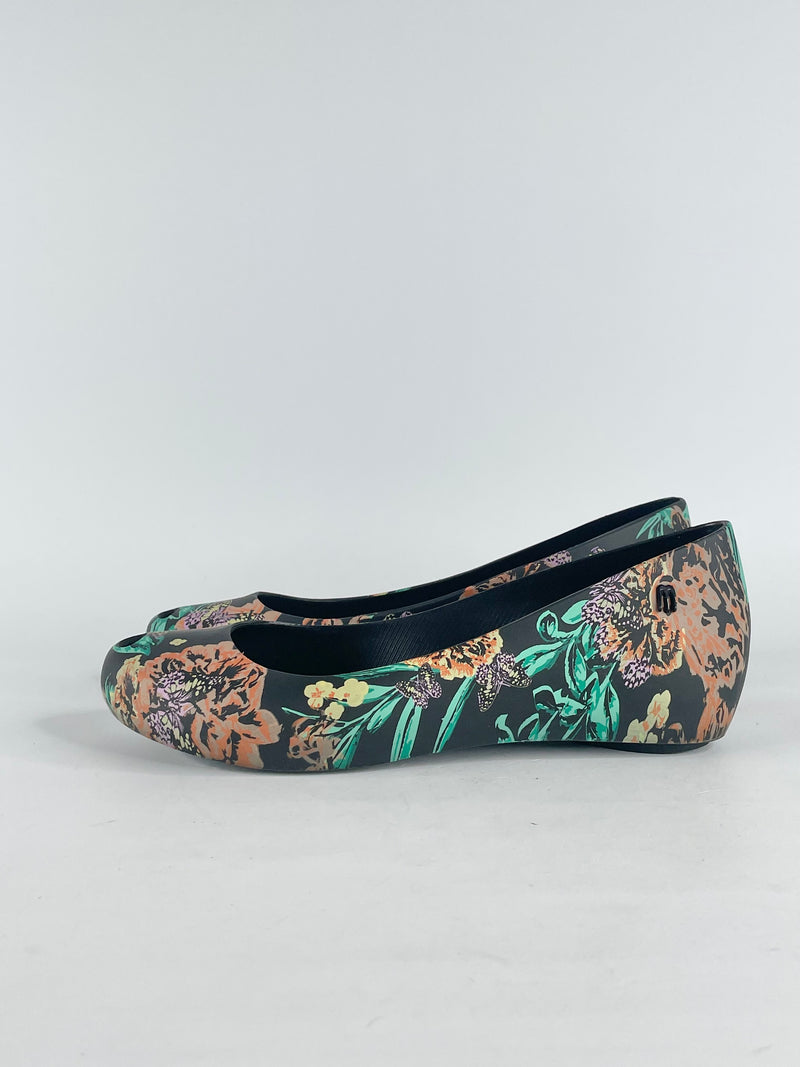 Melissa Black 'Ultragirl 3DB' Floral Butterfly Flats - EU37