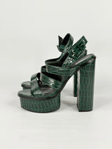 Public Desire Green-Croc 'Gracie' Platform Sandals - EU38