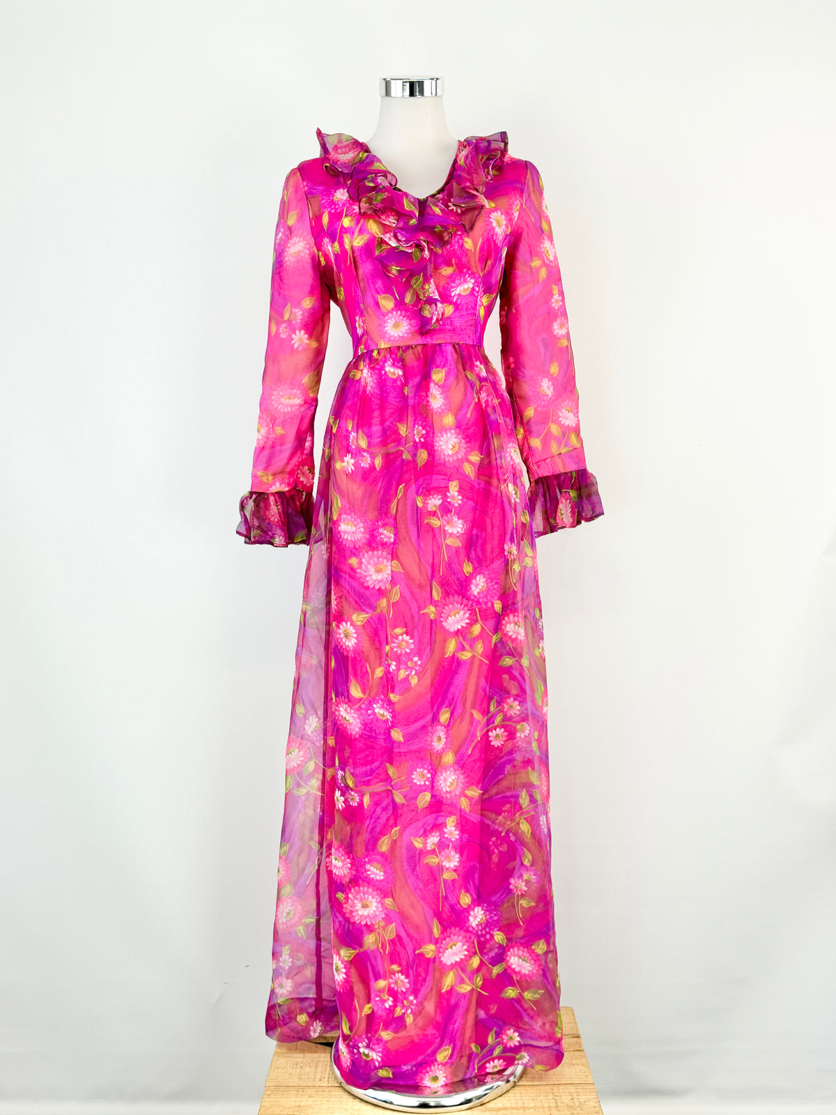 Vintage 70s Pink Floral Maxi Dress - AU8