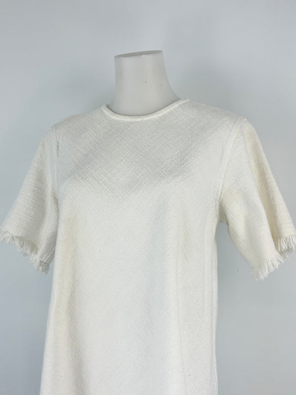 T by Alexander Wang Cream Textured Fringed-Hem Dress - AU10/12