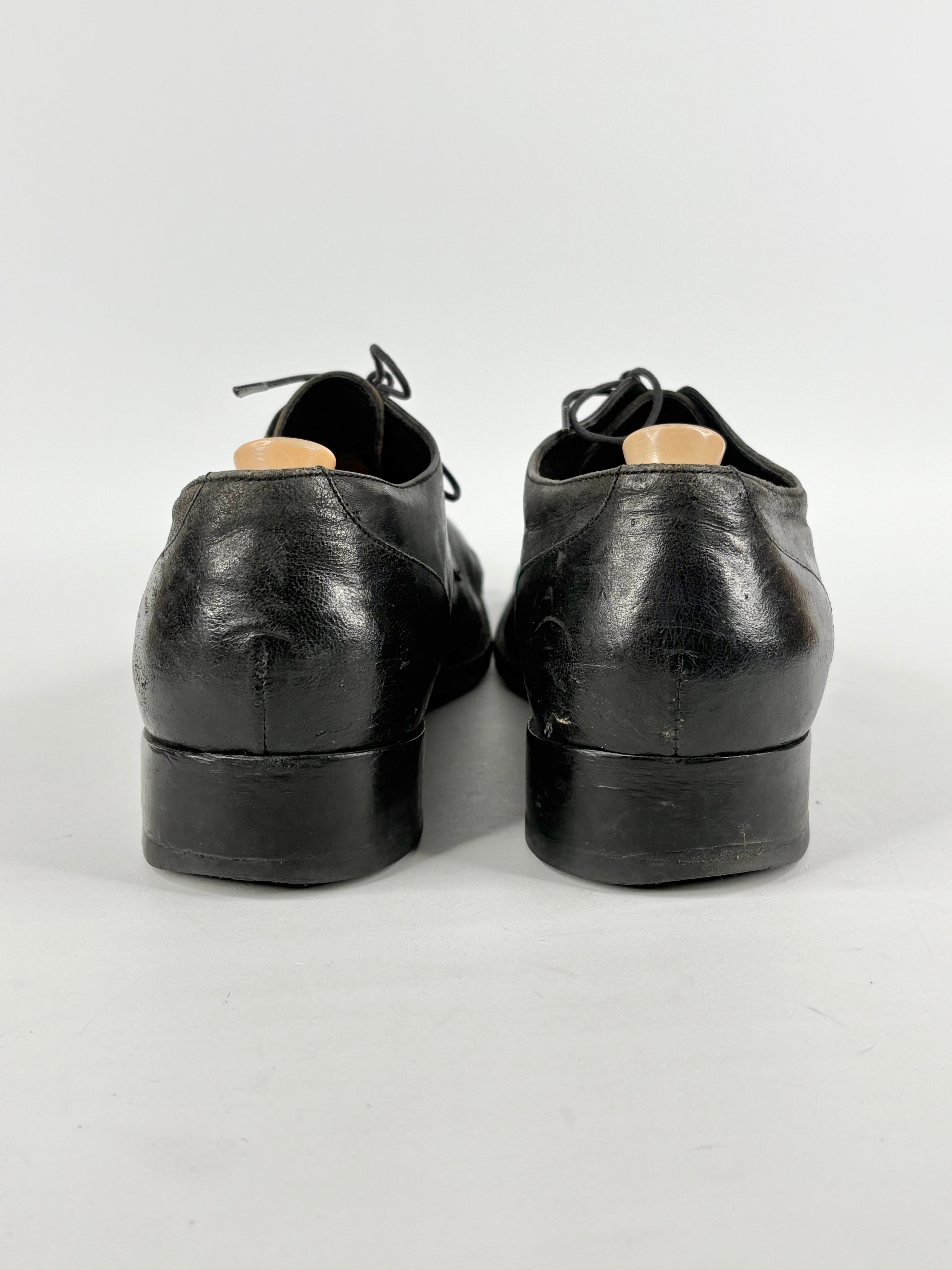 Italian Made Black Leather Lace-Up Derby Shoes - EU43