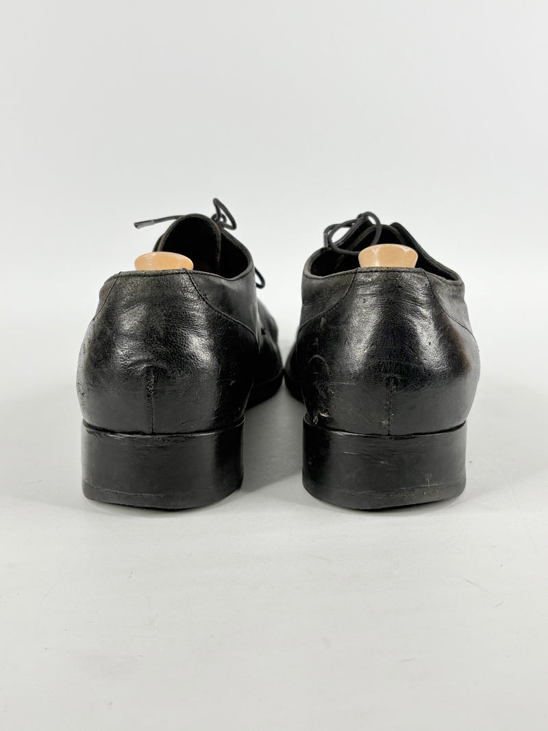 Italian Made Black Leather Lace-Up Derby Shoes - EU43