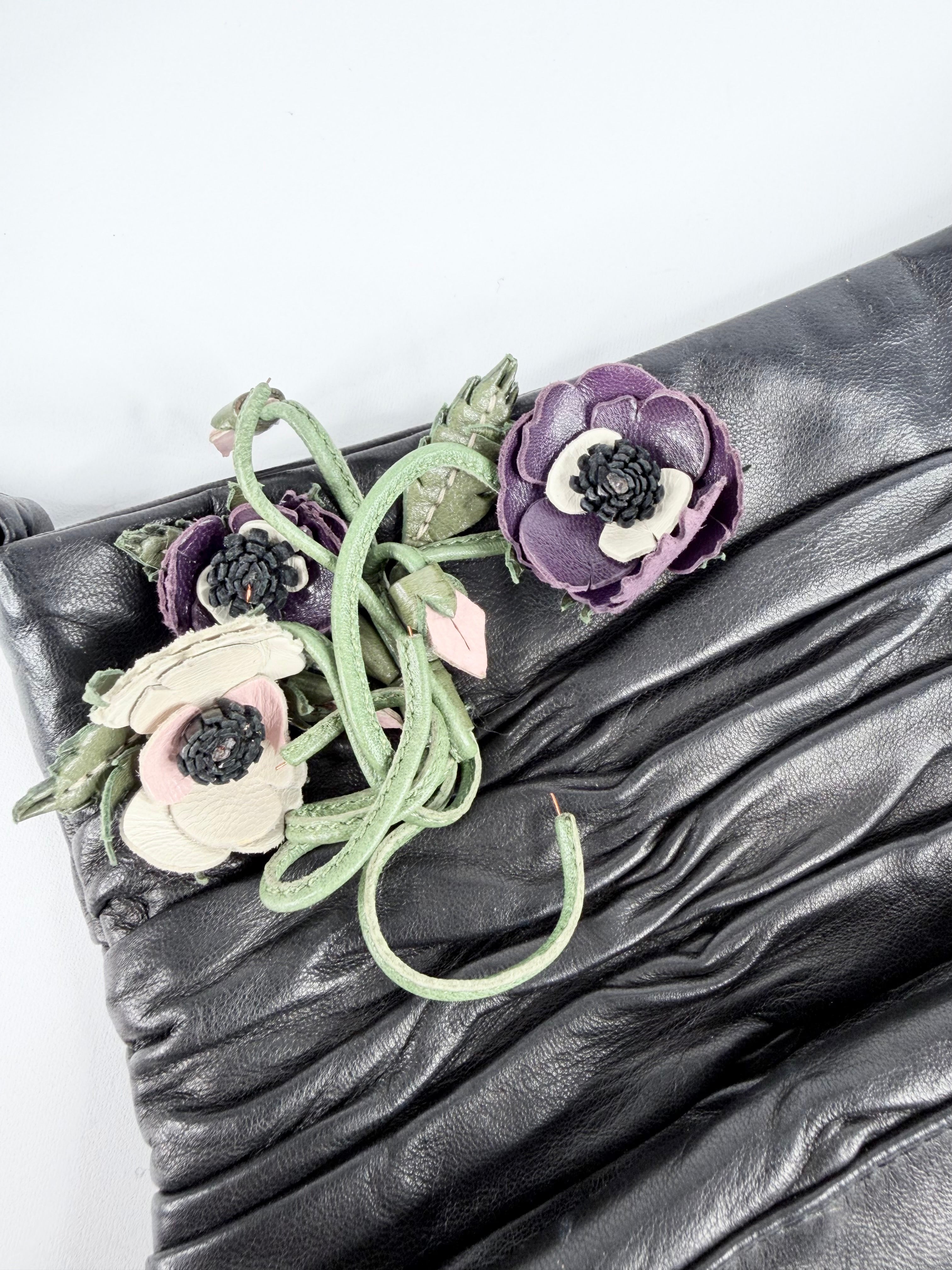 Y2K Prada Black Nappa Floral Shoulder Bag