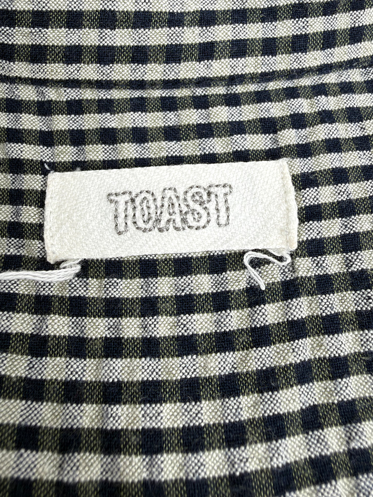 Toast Olive, Cream & Navy Seersucker Gingham Dress - AU8/10