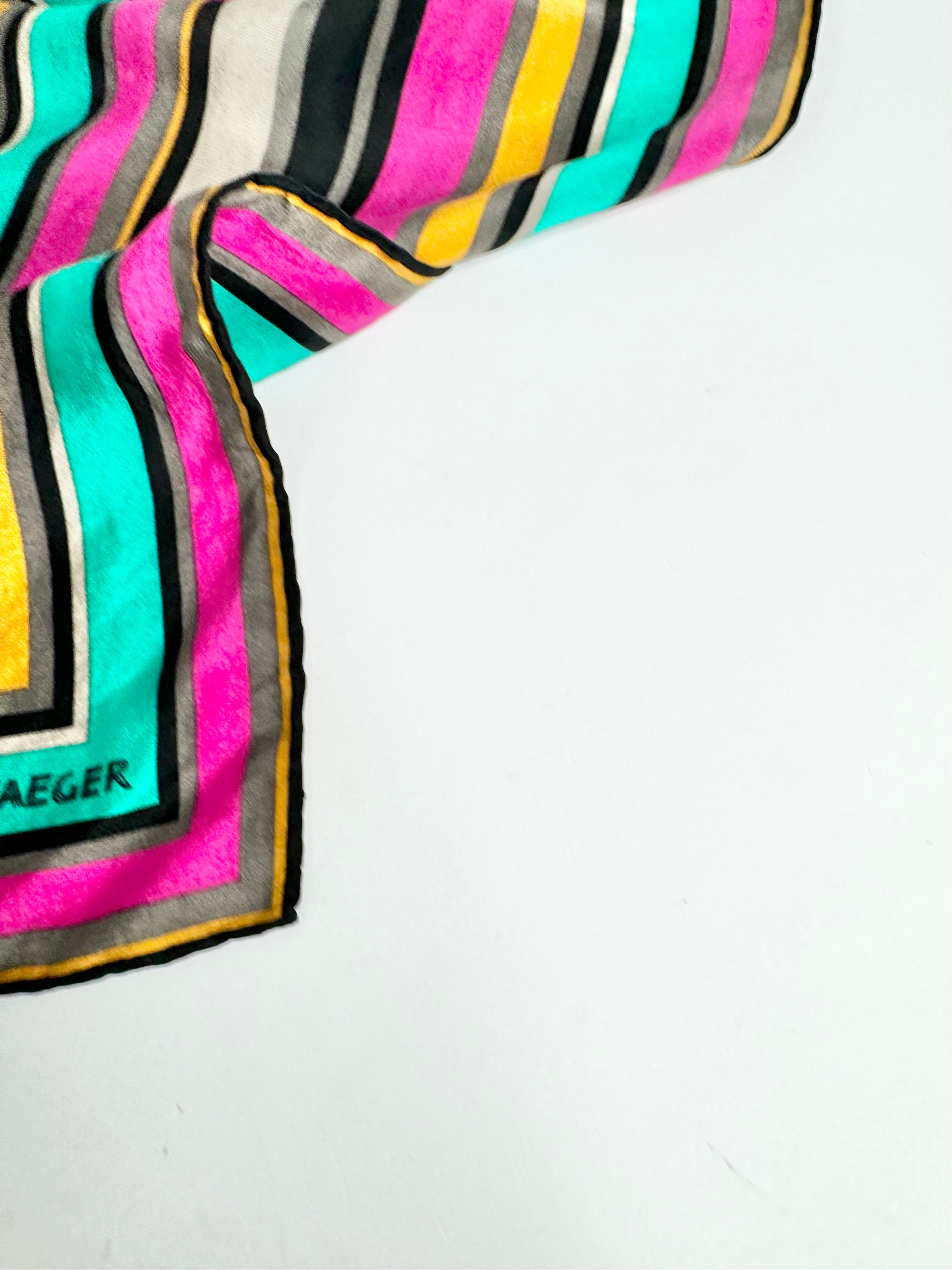Vintage Jaeger Emerald Green & Fuchsia Silk Scarf