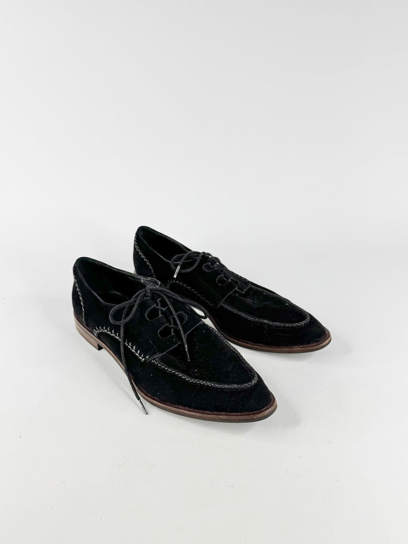 Tod's Black Suede Pointed Toe Lace Ups - EU38.5