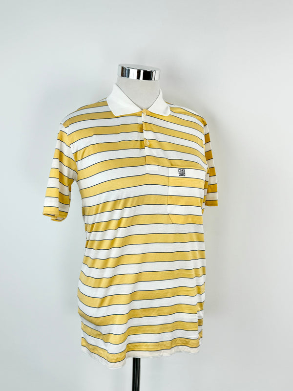 Vintage 90s Givenchy Gentlemen Yellow & White Striped Polo - L