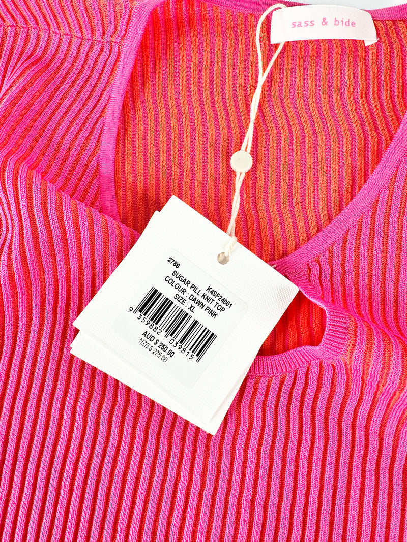 Sass & Bead Hot Pink & Orange 'Sugar Pill' Knit Top NWT - XL